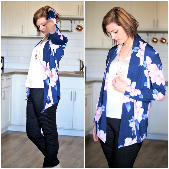 Flower Knit Cardigan W/ Elbow Patch - Picture 5 of 8